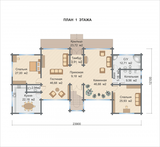 Базовые планировки Дом из клееного бруса Марсель 1
