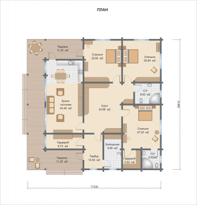 Базовые планировки Дом из клееного бруса Дюссельдорф 1