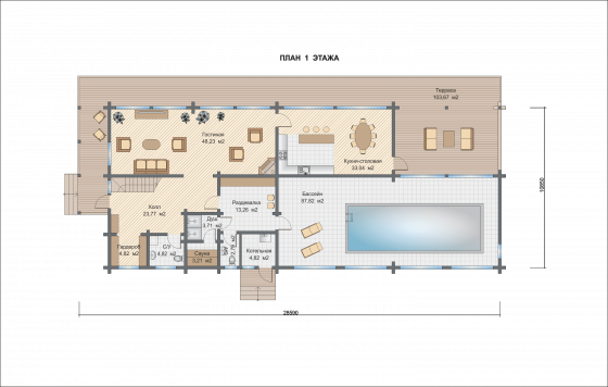 Базовые планировки Дом из клееного бруса Флорида 1